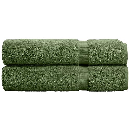 Bare Cotton Luxury Hotel & Spa Towel 100% Genuine Turkish Bath Sheets Dobby Border (Bath Sheets - Set of 2, Moss) - color: Moss, style: Bath Sheets - Set of 2