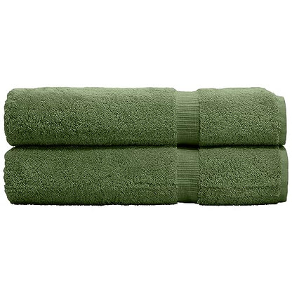 Bare Cotton Luxury Hotel & Spa Towel 100% Genuine Turkish Bath Sheets Dobby Border (Bath Sheets - Set of 2, Moss) - color: Moss, style: Bath Sheets - Set of 2