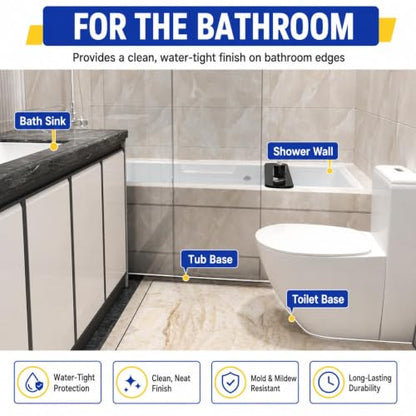 Shower Threshold Water Dam, 39 in Flexible Barrier, Transparent | Flexible peel-and-stick water barrier for shower thresholds, sink edges, and countertops; 39 x 0.79 x 0.47 in - color: Transparent, style: 39Inch