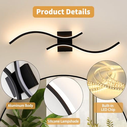 CANEOE Modern LED Wall Sconce Set of Two, 3000K Warm White Led Wall Light Fixture, 31.5inch Black Modern Sconces Wall Lighting for Bedroom, Living Room, Hallway, Staircase, Bathroom - color: Black,3000K, size: 2 Packs,31.5inch