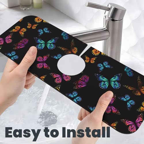 Butterfly Abstract Butterflies Kitchen Sink Splash Guard Faucet Mat Super Absorbent Fast Drying Mat Sink Gadgets-Fast Drying Pad Sink Mat For Kitchen Bathroom (15" X 5.5" ) - color: Butterfly