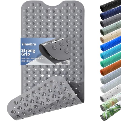 Yimobra Non Slip Bathtub Mat 40 x 16 Inch, Extra Long Shower Mat with Drain Holes, Machine Washable Baby Bath Mats, Strong Suction Cups for Bathroom Floor, Grey - color: Grey