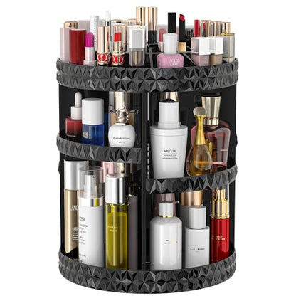 360 Rotating Makeup Organizer, DIY Adjustable Makeup Carousel Spinning Holder Storage Rack, Large Capacity Vanity Organizer Skincare Organizers (Black)