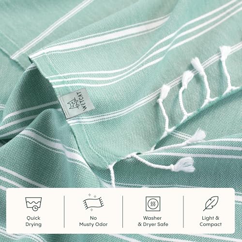 WETCAT Turkish Hand Towels with Hanging Loop, Set of 2 (20" x 30") 100% Turkish Cotton, Pre-Washed, Quick Drying, for Kitchen or Bathroom - Teal - color: Teal