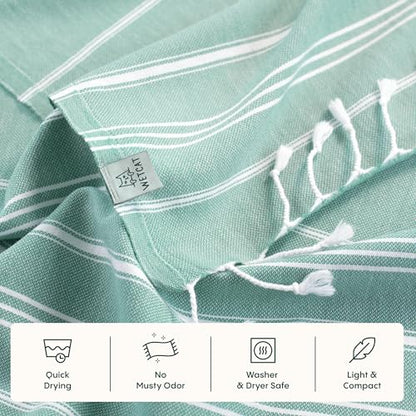 WETCAT Turkish Hand Towels with Hanging Loop, Set of 2 (20" x 30") 100% Turkish Cotton, Pre-Washed, Quick Drying, for Kitchen or Bathroom - Teal - color: Teal