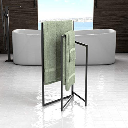 Gatco 1520MX Freestanding Towel Holder, Floor Standing Bathroom Towel Rack, Modern Open-Arm Design (Matte Black Finish)