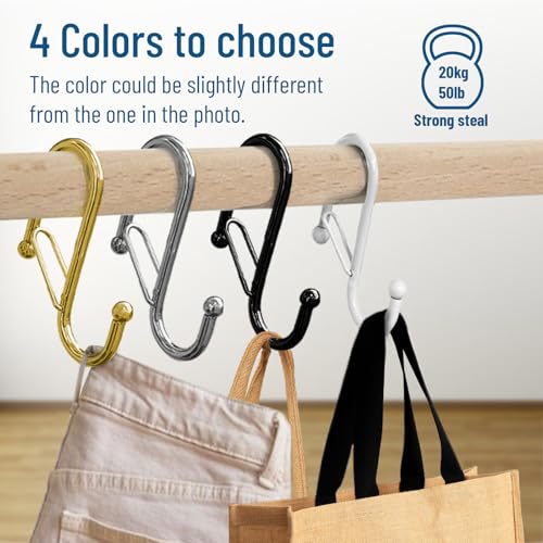 6 S-Shaped Hooks with Anti-Fall System. Anti Drop S-Shaped Hook with Safety Buckle to Prevent Falls. Heavy Duty. (Black, 4in Long (Diameter Rod<1.2in)) - color: Black, size: Large - 1.2In Diameter