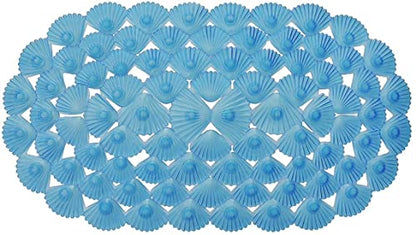 Linfevisi Bathtub Mat Non Slip, Oval Bath Mat for Tub with Suction Cups and Drain Holes, Machine Washable Tub Shower Mats for Bathroom 27 x 15 Inches, Phthalate Latex Free (Blue) - color: Blue