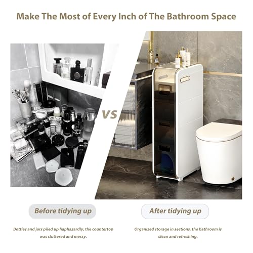 BGYMF 3-Tier Narrow Slim Bathroom Storage Cabinet,Movable,White | ABS and PP,with Wheels and Drawers,Large Storage Capacity,Water Resistant,Toilet Paper Holder,for Small Spaces - size: Ultra Thin 3 Tiers