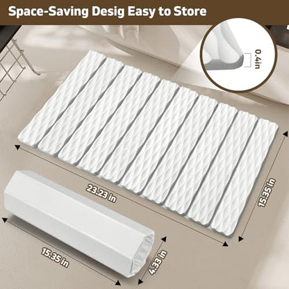 Foldable Stone Bath Mat, Quick-Dry Diatomaceous Earth Stone Drying Mat for Bathroom, Non-Slip Rubber Base, Shower Mat Outside Shower, Easy to Store, Easy to Clean 【White】