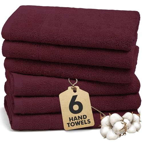 100% Ring Spun Cotton Hand Towels for Bathroom – 550 GSM Soft & Absorbent Towel Set– Pack of 6 Small Towel (34x20in) – Quick Dry Luxury Cotton Hand Towels – Burgundy - color: Burgundy, size: Hand Towels