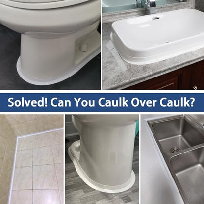 Caulk Tape Waterproof Self Adhesive, No Mess, No Tools Toilet Caulk Tape | Quick & Easy to Install in Minutes, Strong Adhesive, Floor Wall Edge Protector, Traditional Caulking Replacement