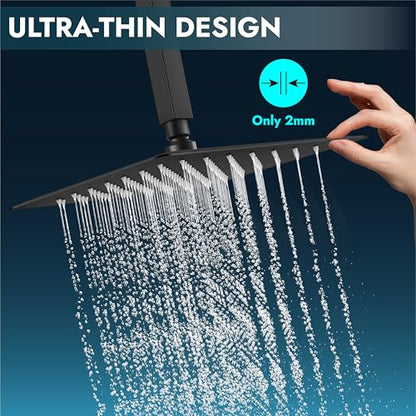 Midanya Square Rain Shower Head,High Pressure,Matte Black 10 Inch | 360°Swivel,Ceiling or Wall Mount,Waterfall Full Body Coverage,Bathroom Remodel,Stainless Steel Large Rainfall Shower Head - color: Black, size: 10 Inch