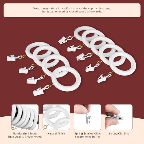 White Curtain Clip Rings with Hooks – Polished Shower & Drapery Rings – 2.5 Inch Outer, 1.75 Inch Inner Diameter – Set of 96 - size: 1.75" Inner Diameter