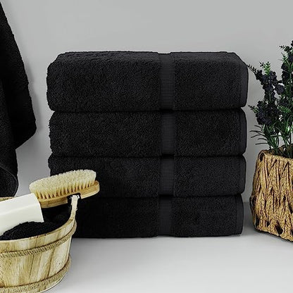 Chakir Turkish Linens 4 Piece Bath Towel Set, 100% Cotton Luxury Turkish Towels for Bathroom, Soft Absorbent Bath Towels, 27 x 54 Inches, Black - color: Black