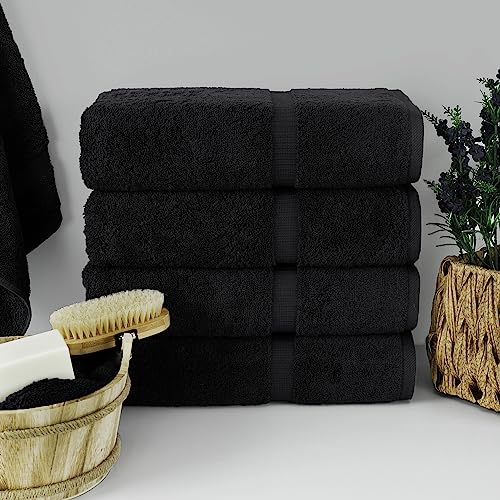 Chakir Turkish Linens 4 Piece Bath Towel Set, 100% Cotton Luxury Turkish Towels for Bathroom, Soft Absorbent Bath Towels, 27 x 54 Inches, Black - color: Black