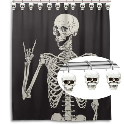 Decorative Shower Curtain Hooks, 12pcs Skull Resin Art Deco Rust Resistant Hooks Glide Shower Ring Hangs Holder Bling for Bathroom Baby Living Room Nursery Halloween Decoration
