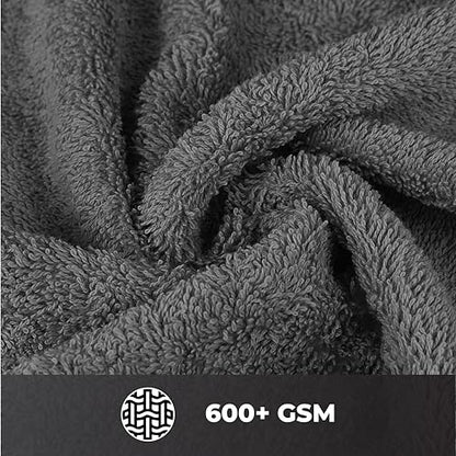 Ocean Towel Set for Bathroom 100% Luxury Cotton Bath Towels Set of 8 (2 Bath Towel and 2 Hand Towel Set & 4 Wash Cloth) - Grey Soft Towels Bathroom Set 600 GSM Double Stitched for Durability - color: Grey