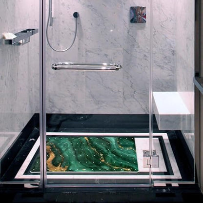Non Slip Shower Mat Bathtub Mat 15.1x26.8 Inch, Quick Dry Bath Mat with Drain, Soft PVC Bath Mats for Bathroom Tub Shower Floor, Green Marble Gold Veins - color: Multi 5