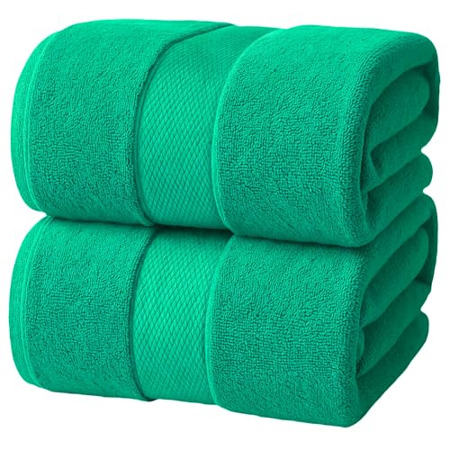 Infinitee Xclusives Jumbo Bath Sheets Towels for Adults – 600 GSM (35X70 Inches)– 100% Ring Spun Cotton Soft and Absorbent Large Bath Towels for Bathroom (Vivid Green) - color: Vivid Green, size: Bath Sheets - 2 Pack