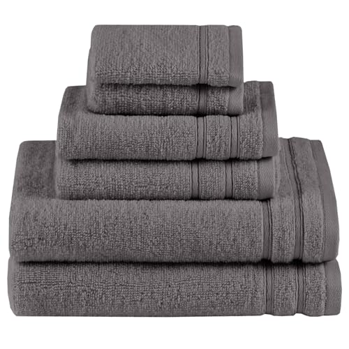 Comfort Spaces 6 Pc Towel Set, 100% Cotton Zero Twist, Dark Grey | Zero Twist Cotton, Quick Dry Ultra Soft, 2 Bath 2 Hand 2 Washcloth, Absorbent Lightweight Towels for Everyday - color: Grey, size: 6 Piece Towel Set