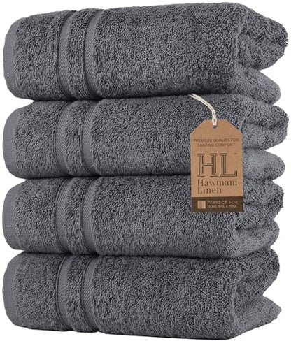 Hawmam Linen Cool Grey Hand Towels 4-Pack - 16x29 Turkish Cotton Premium Quality Soft - Small Towels for Bathroom - color: Cool Grey, size: 16 in x 29 in Hand Towel 4 Pack