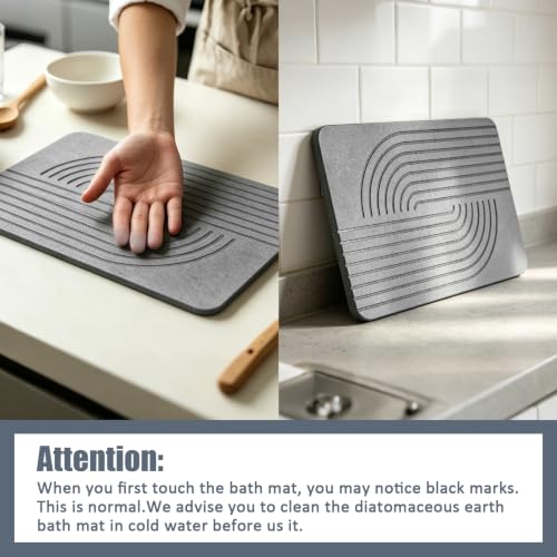 Stone Bath Mat for Bathroom, Diatomaceous Earth Absorbent | Bath Stone Mats Non-Slip Shower Stone Bath Mat (15.3x23.6 inch, Striped 1)