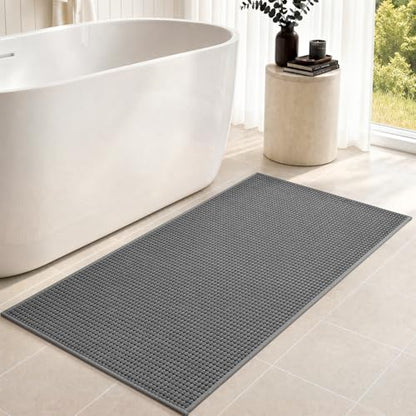 tchdio Bathroom Runner Rug, Absorbent Washable Thin Bath Mat, Non Slip Quick Dry Bath Rugs with Solid Rubber Backing, Low Profile Bath Mat, Grey, 24" x 70" - color: Grey, size: 5'10" x 2' (Rectangular)