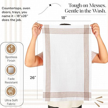 Brown and White Cotton Kitchen Towels 3 Pack, Waffle Weave, 16x26 Inch, Super Absorbent, Reversible, Quick Dry Dishcloths for Drying Dishes, Cleaning, Reusable, Everyday Use - color: Brown, White, style: 3 Pack