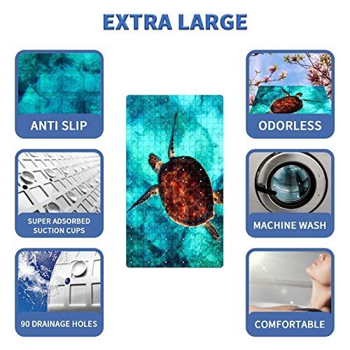 Bath Tub Mat Non Slip Shower Mat Sea Turtle Extra Long Bathtub Mat 26.8x15 inches Bathroom Bath Mat with Suction Cups Drain Holes Machine Washable - color: Sea Turtle