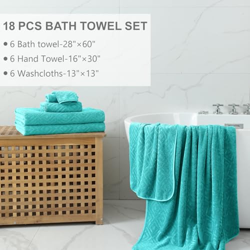 Smuge 18-Piece Bath Towel Set, Include 6 Bath Towel Sheets, 6 Hand Towels and 6 Washcloths - Highly Absorbent Quick Dry 100% Microfiber,Ultra Soft Bathroom Towel Set (Sea Blue) - color: Sea Blue, size: 18 Pcs Bath Towel Set