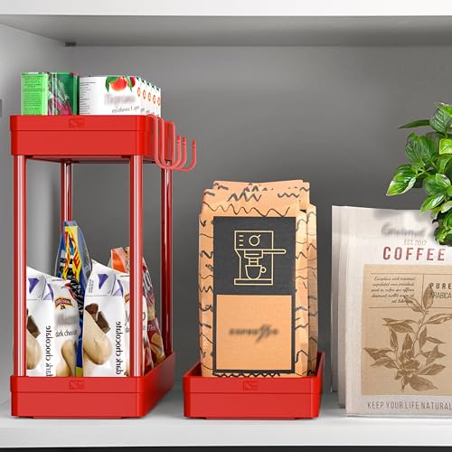 Simple Houseware 3-Tier Slim Rolling Cart w/Handle 5.5" Wx27.5 H, Red | Storage Cart for Narrow Space (5.5-Inch Wide) Kitchen, Bathroom, Laundry Room - color: Red