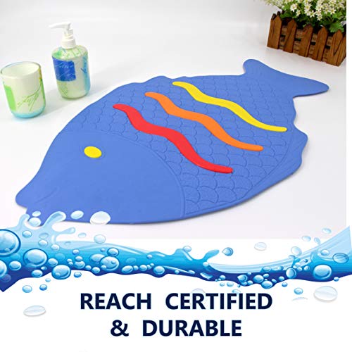 SafeLand Patented Non-Slip Bath, Tub, Baby Mat, TPR Material, Eco-Friendly, Non-PVC, Color Combo, Machine Washable, No-Odor, with Powerful Gripping Suction Cups, Rainbow Fish (16"x27") - color: Fish