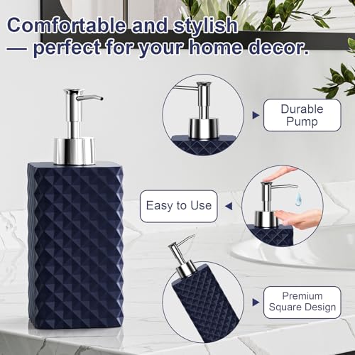Bathroom Accessories Set Resin 6PCS, Square Toothbrush Holders Set Complete with Soap Dispenser, Vanity Tray, Tumbler, Cups and Cotton Swab Jars (Navy Diamond, Resin Bath 6 PCS) - color: Navy Diamond