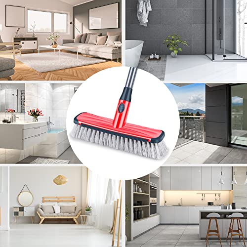 Floor Scrubber with Long Handle, 2 in 1 Scrubbing Brush Stiff Bristle Shower Cleaning Brush for Bathroom, Kitchen, Tub, Carpet, Grout, Tile(Red) - color: Red