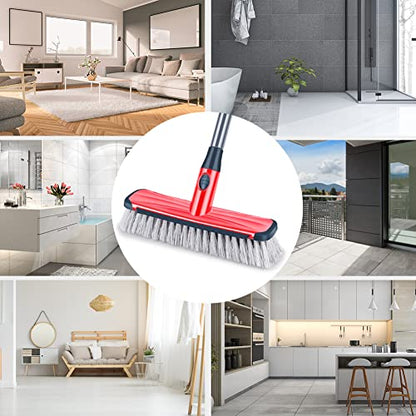 Floor Scrubber with Long Handle, 2 in 1 Scrubbing Brush Stiff Bristle Shower Cleaning Brush for Bathroom, Kitchen, Tub, Carpet, Grout, Tile(Red) - color: Red