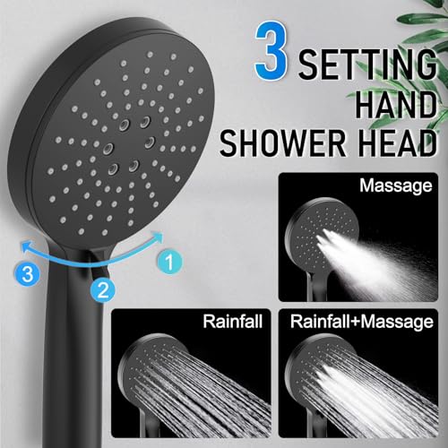 Iriber Thermostatic Shower System Wall Mount with 10 Inch Roud Rainfall Shower Head and Handheld,Shower Faucet Mixer Trim Kit (Valve Included),Matte Black - color: Matte Black 03
