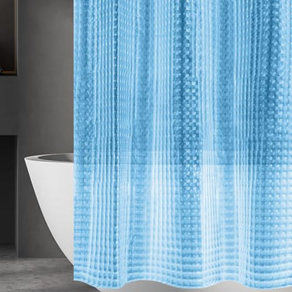 Blue 3D Crystal Plastic Shower Curtain Liner, 72x72 Inch Thin Lightweight Ice Cube Plastic Bathroom Shower Showroom Inner Curtain with Rustproof Metal Grommet Holes and Weighted Magnets - color: B-blue, size: 72"W x 72"L (Pack of 1)