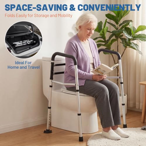 Toilet Safety Rails for Seniors 350 lb, Adjustable Toilet Safety Frame with Handles, Foldable Aluminum Toilet Support Rails, Non-Slip Bathroom Safety Rail for Elderly, Disabled & Limited Mobility - size: Toilet Safety Rails