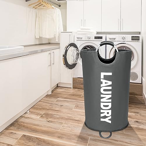 Maxsilan 125L X-Large Laundry Basket Bag, Collapsible Tall Hamper, Dark Grey - color: Dark Grey, size: 125L
