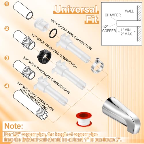 Enhon Tub Spout, Universal Fits 1/2'' Copper Pipe, 1/2'' IPS and 3/4'' IPS, Bathroom Bathtub Tub Faucet Replacement with Adapters(Without Diverter,Chrome) - color: Chrome, style: Without Diverter
