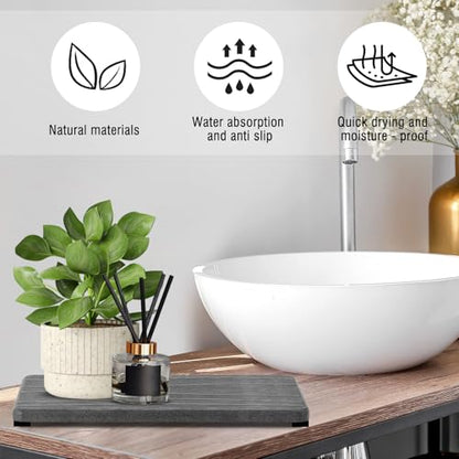 3PCS Water Absorbing Stone Tray, Fast Drying Stone Sink Tray, Stones Soap Trays, Water Absorbent Diatomite Trays, Diatomite Coasters for Kitchen Sink Bathroom Counter, Hand Soap Dish & Holders - color: 1pcs 21×10cm + 2pcs 10×10cm Dark Gray Wave