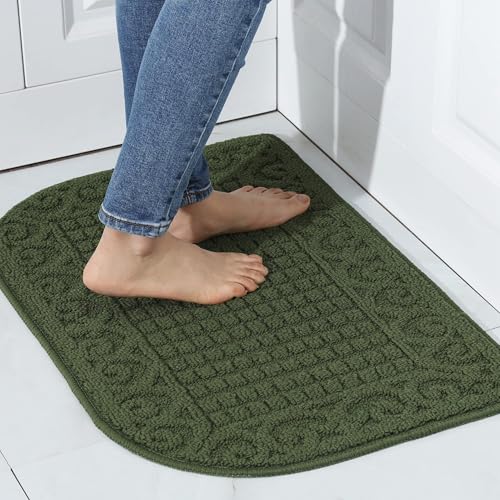 COSYHOMER 27x18 Half Round Kitchen Rug,Non Slip Washable Mat,Green 1PC | Polypropylene tufted textile,small half circle rug,kitchen sink mat,Kitchen floor mat - color: Green, size: 1'6" x 2'3" (Semicircular)
