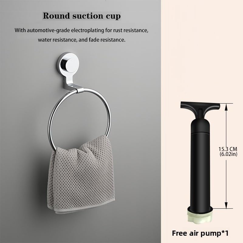 Suction Cup Hand Towel Holder for Bathroom, Silver | Stainless Steel, Wall Mounted, No Drilling, Removable Hand Towel Ring for Bathroom, Kitchen