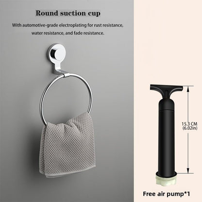 Suction Cup Hand Towel Holder for Bathroom, Silver | Stainless Steel, Wall Mounted, No Drilling, Removable Hand Towel Ring for Bathroom, Kitchen