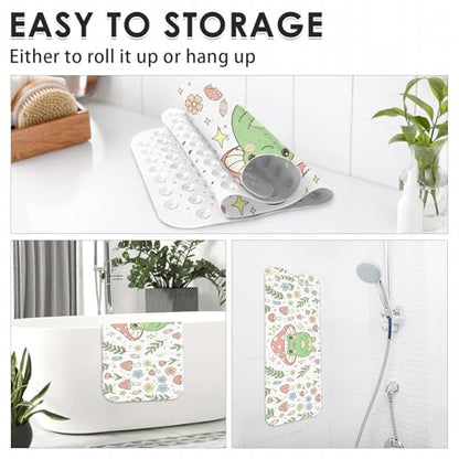 Green Cute Frog Mushrooms Bathtub Shower Mat Summer Leaf Flower Non-Slip Tub Mat Extra Long Bath Floor Mats 40X16 Inch Machine Washable for Bathroom Tub Bath Mat for Toddler and Baby - color: Green Frog Mushrooms