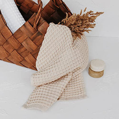 Waffle Hand Towel – 100% Turkish Cotton, Quick-Dry, Soft and Absorbent Bathroom Towel (Beige) - color: Beige, size: Hand Towel (1 Piece)