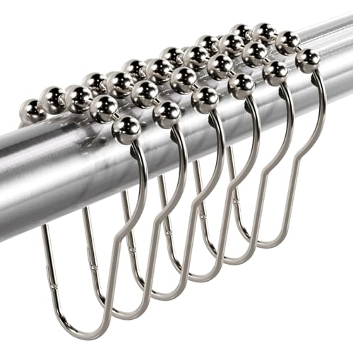 Titanker Shower Curtain Hooks Rings, Rust-Resistant Metal Shower Curtain Hooks for Bathroom Shower Rods Shower Hooks Shower Rings for Curtain - Set of 12, Nickel - color: Nickel