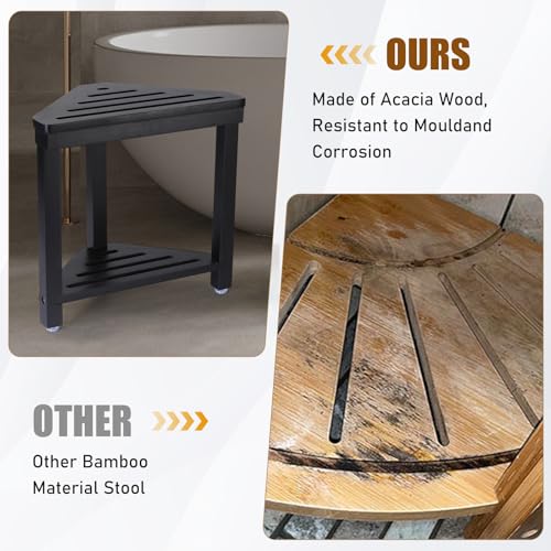 Boulphia Shower Foot Rest 14in, Acacia Wood Shower Stool for Shaving Legs (Black) - color: Black