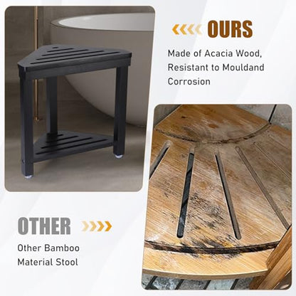 Boulphia Shower Foot Rest 14in, Acacia Wood Shower Stool for Shaving Legs (Black) - color: Black